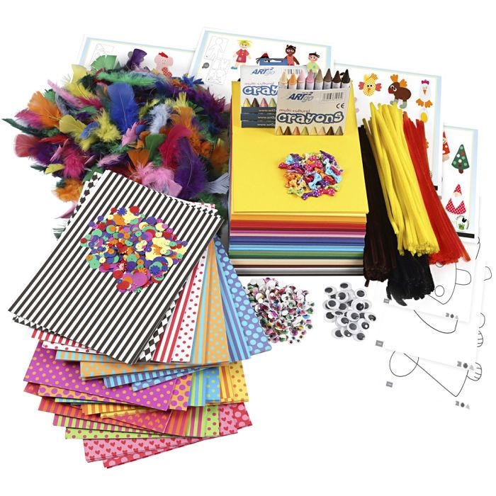 Grand paquet créatif avec matériel et gabarits, ass. de couleurs, 1 set