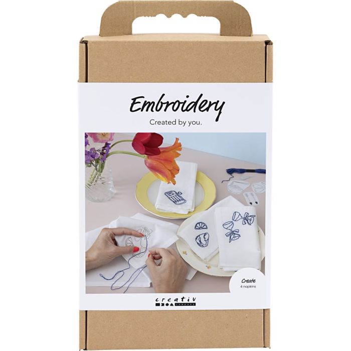 Kit DIY Broderie, Serviettes de table, blanc cassé, 1 Pq.