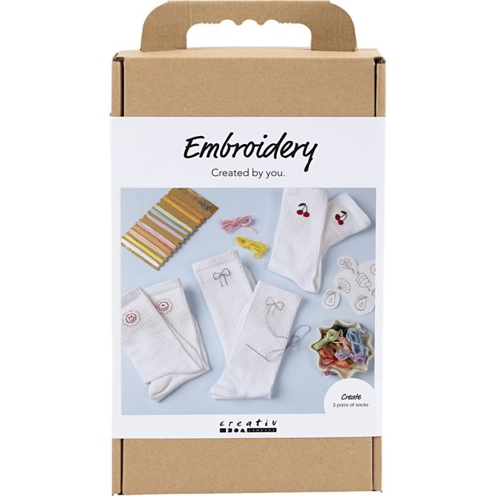 Kit DIY Broderie, chaussettes, blanc, 1 Pq.