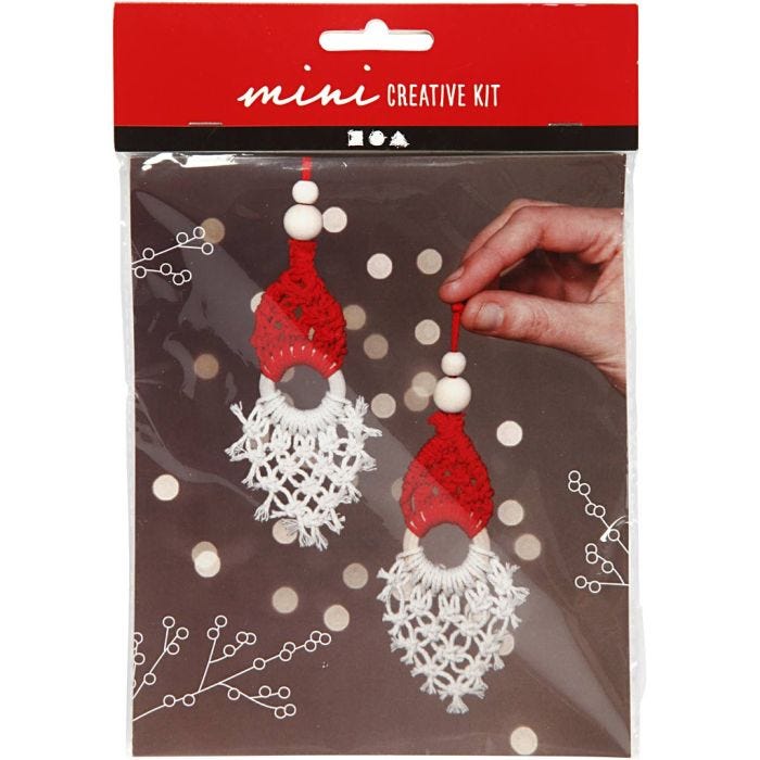 Mini Kit DIY, lutin de Noël en macramé, H: 14 cm, 1 Pq.