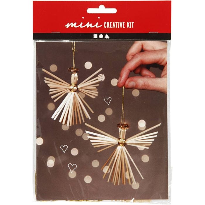 Mini Kit DIY, anges de paille, H: 8 cm, 1 Pq.