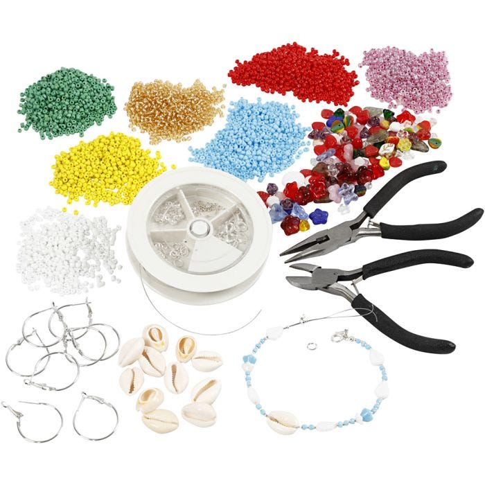 Kits - Fabrication de bijoux avec des perles de rocaille, argenté, 1 set