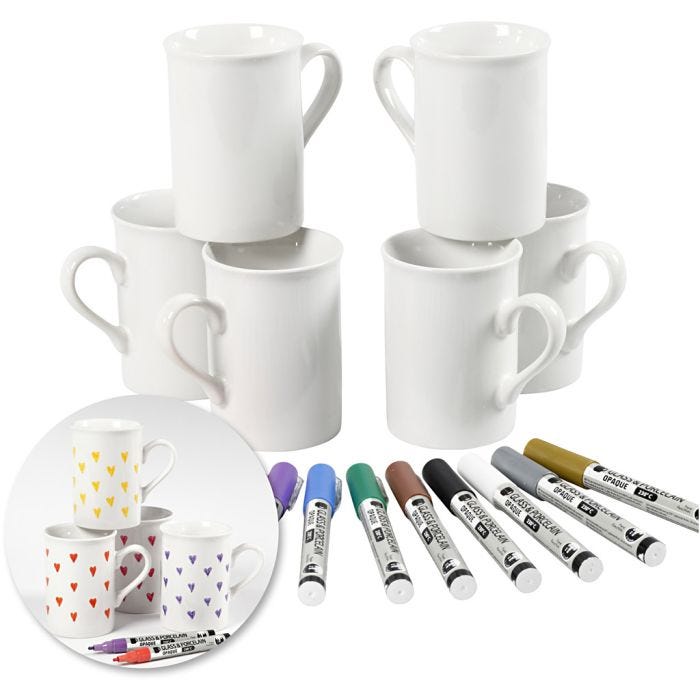 Kits - Décoration de tasses avec des feutres pour porcelaine, 1 set