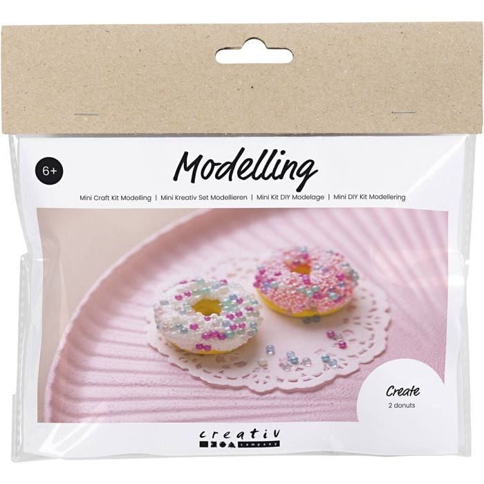 Mini Kit DIY Modelage, Donuts, rose, turquoise, blanc, jaune, 1 Pq.