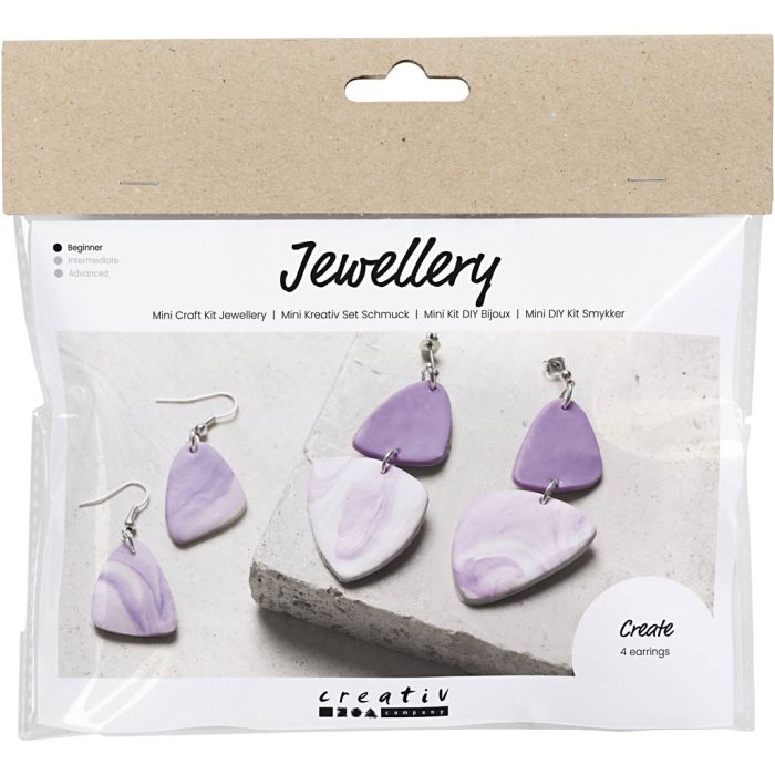 Mini Kit DIY Bijoux, Boucles d’oreille marbrées, mauve clair, 1 Pq.