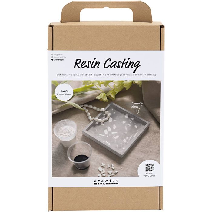 Kit DIY Moulage de Résine, Plateau carré avec terrazzo, noir, blanc, 1 Pq.
