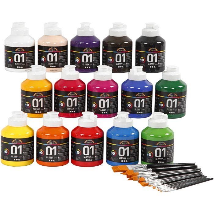 Peinture Acrylique Brillante, ass. de couleurs, 1 set