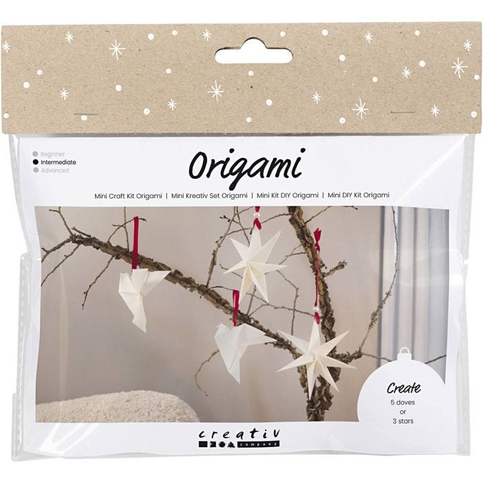 Mini Kit DIY Origami, Colombes/étoiles, rouge foncé, blanc cassé, 1 Pq.