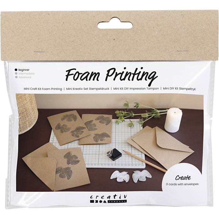 Mini Kit DIY Impression Tampon, Carte avec colombes, beige, 1 Pq.