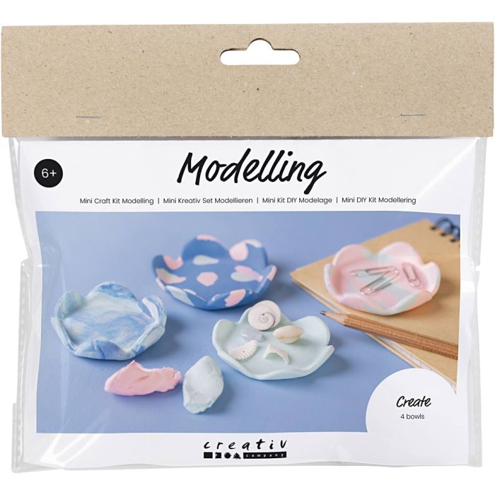 Mini Kit DIY Modelage, Bols, bleu pastel, rose clair, 1 Pq.