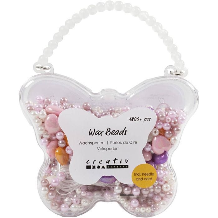 Perles de cire, diamètre intérieur 1,3-2,5 mm, orange pastel, rose clair, mauve clair, nacré, 127 gr, 1 Pq.