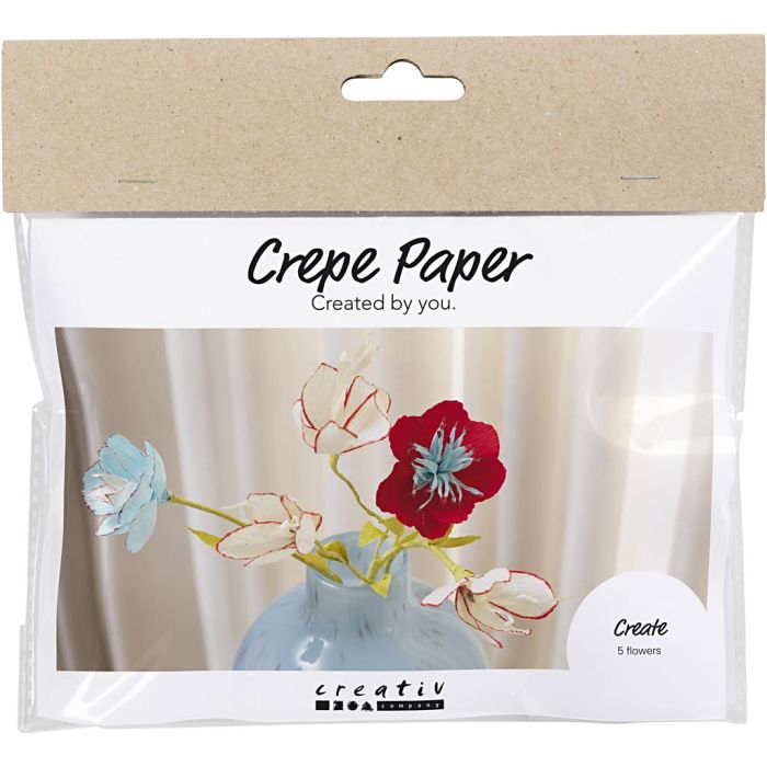 Mini Kit DIY Papier crépon, Fleurs en papier crépon, couleurs pastel, 1 Pq.