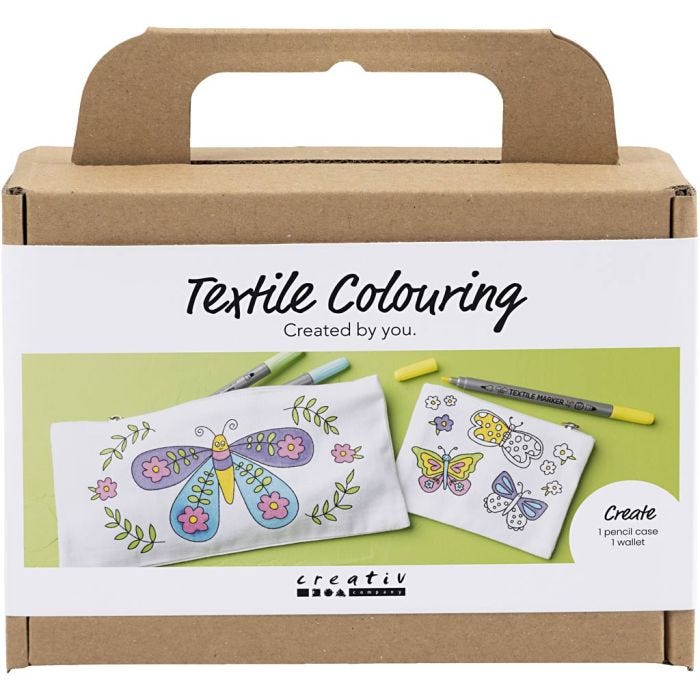 Mini Kit DIY Coloriage Textile, Papillons, couleurs pastel, 1 Pq.