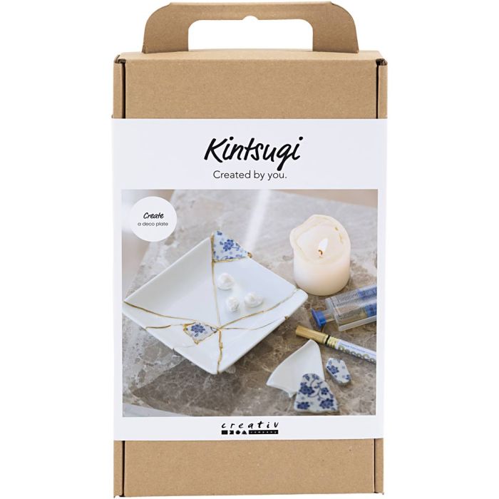 Kit DIY Kintsugi, Plat, bleu, or, blanc, 1 Pq.
