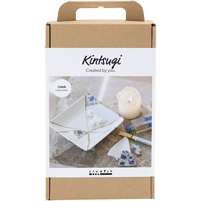 Kit DIY Kintsugi, Plat, bleu, or, blanc, 1 Pq.