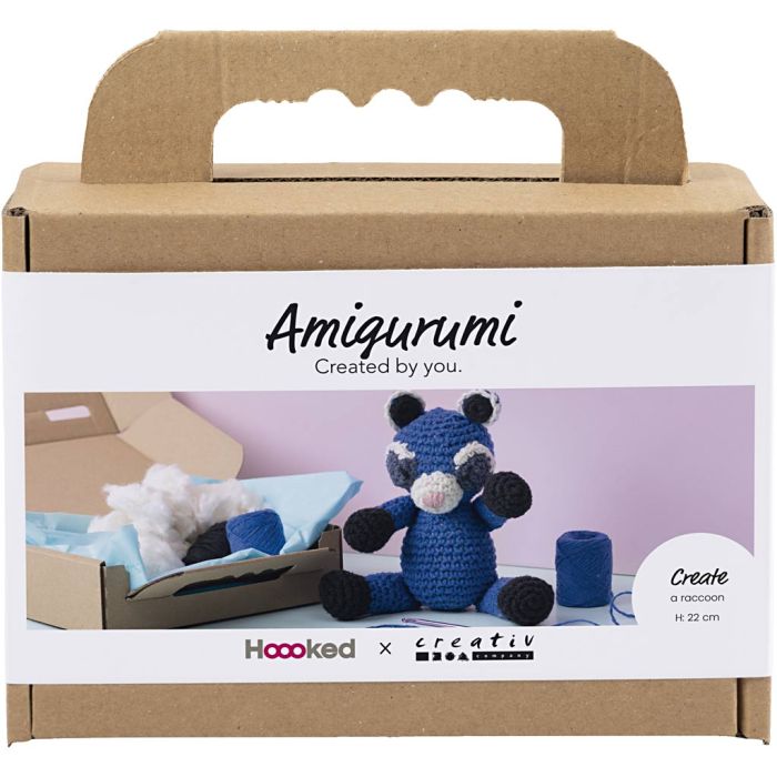Kit DIY Amigurumi, Raton laveur, noir, bleu, 1 Pq.