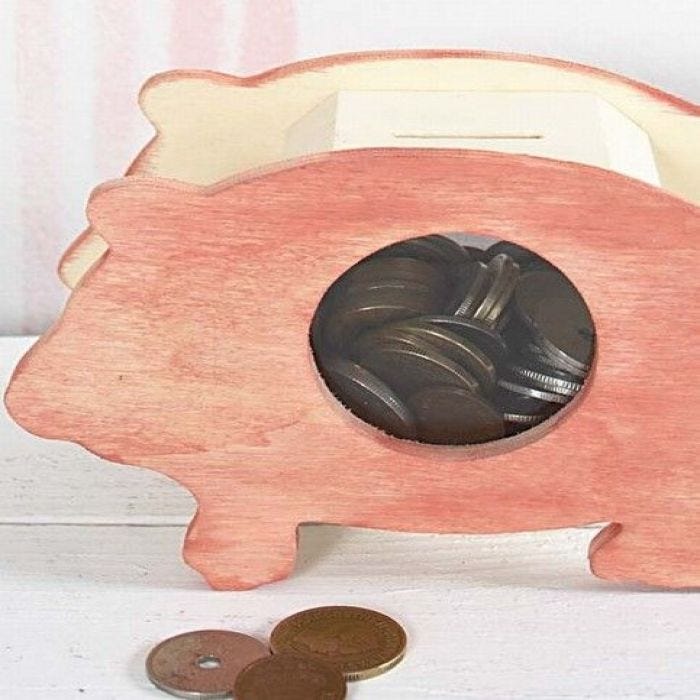 A Stained Wooden Piggy Bank