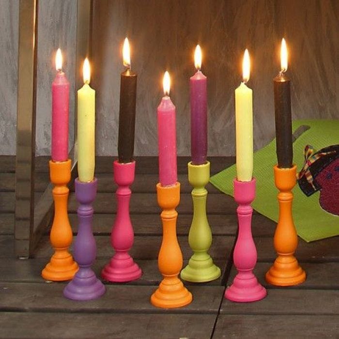 Wooden Candlesticks in Bold Colours