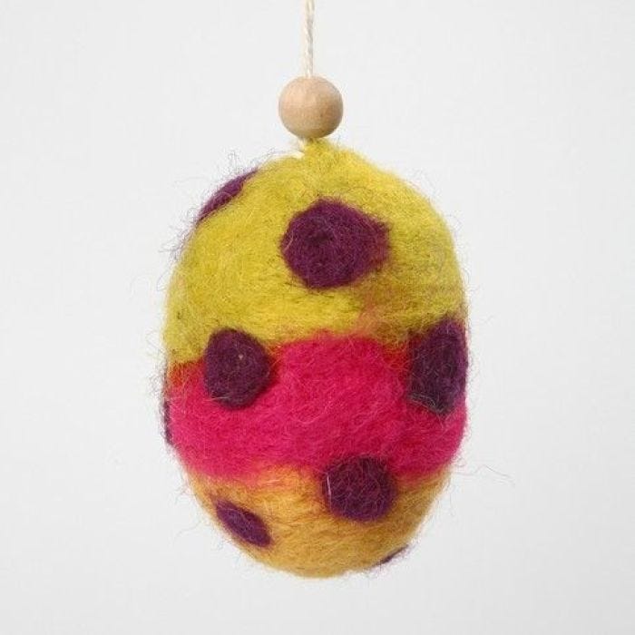 An Egg decorated with Needle Felted Carded Wool