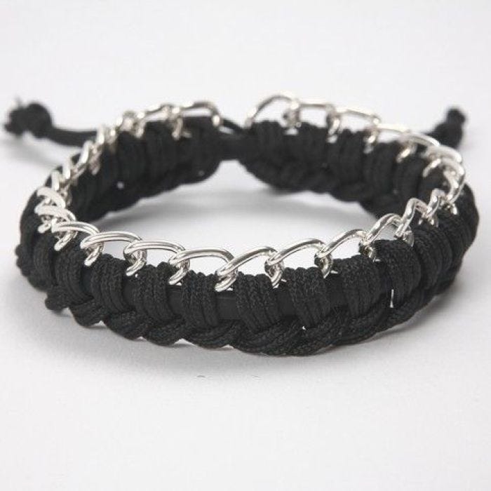 A Silicone Bracelet with Macramé Cord and a Piece of Jewellery Chain