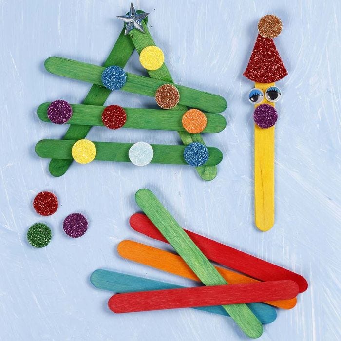 Christmas Shapes assembled from coloured wooden Ice Lolly Sticks