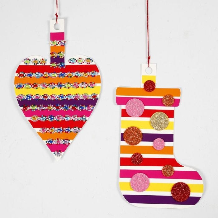 Card hanging Decorations with glazed Paper and Glitter Foam Rubber