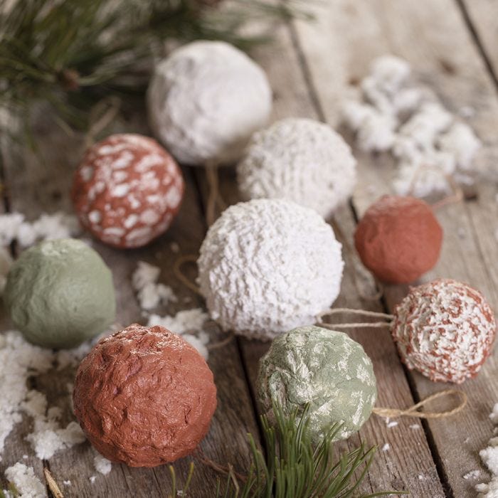 Des boules de Noël faites avec de la pâte à  papier