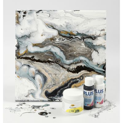 Art fluide sur toile avec peinture de loisirs et fluide de coulage