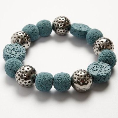 A Bracelet with Lava Beads and Silver