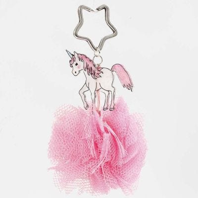 Un porte-clés licorne avec un pompon en tulle