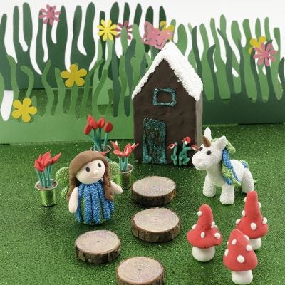 Une maison féerique et une licorne en pâte Foam Clay Unicorn 