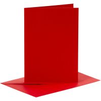Cartes et enveloppes, dimension carte 10,5x15 cm, dimension enveloppes 11,5x16,5 cm, 110+230 gr, rouge, 6 set/ 1 Pq.