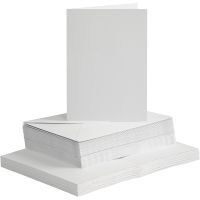 Cartes et enveloppes, dimension carte 10,5x15 cm, dimension enveloppes 11,5x16,5 cm, 120+240 gr, blanc, 50 set/ 1 Pq.