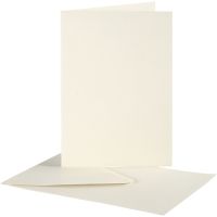 Cartes et enveloppes, dimension carte 10,5x15 cm, dimension enveloppes 11,5x16,5 cm, blanc cassé, 10 set/ 1 Pq.