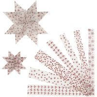 Bandes de papier étoiles, L: 44+78 cm, L: 15+25 mm, d 6,5+11,5 cm, rouge, blanc, 48 bandes/ 1 Pq.
