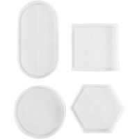 Moule en Silicone, Ovale, rond, carré, hexagonal, H: 1-1,5 cm, dim. 9-17,5 cm, transparent mat, 4 pièce/ 1 Pq.