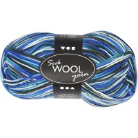 Pelote de laine pour chaussettes, L: 200 m, harmonie bleu/turquoise, 50 gr/ 1 boule