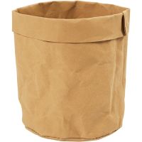 Sac de rangement en papier imitation cuir, H: 12 cm, d 11 cm, 350 gr, brun clair, 1 pièce