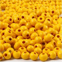 Perles en bois, d 5 mm, diamètre intérieur 1,5 mm, jaune, 6 gr/ 1 Pq., 150 pièce