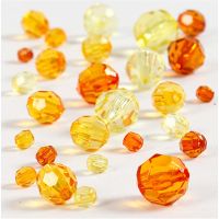 Mix de perles à facettes, dim. 4-12 mm, diamètre intérieur 1-2,5 mm, jaune, 45 gr/ 1 Pq.