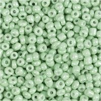 Rocailles, d 3 mm, dim. 8/0 , diamètre intérieur 0,6-1,0 mm, vert clair, 25 gr/ 1 Pq.