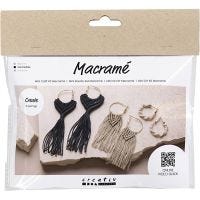 Mini Kit DIY Macramé, Boucles d’oreilles, noir, brun olive, sable, 1 Pq.