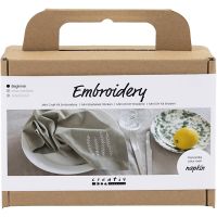 Mini Kit DIY Broderie, Serviette de table, dusty vert, 1 Pq.