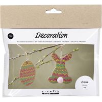 Mini Kit DIY Décoration, Œuf et lapin, brun, vert, rose, jaune, 1 Pq.