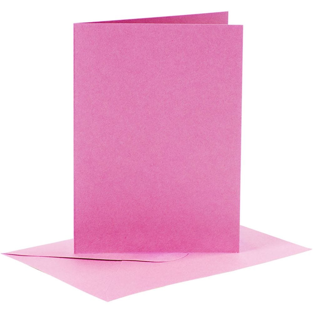 Cartes et enveloppes, dimension carte 10,5x15 cm, dimension enveloppes 11,5x16,5 cm, 110+220 gr, rose, 6 set/ 1 Pq.