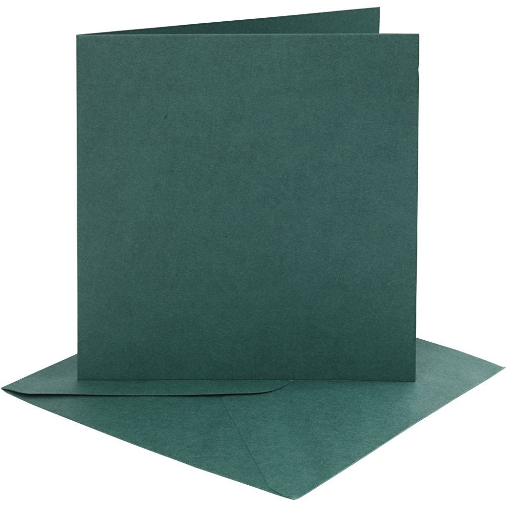 Cartes et enveloppes, dimension carte 15,2x15,2 cm, dimension enveloppes 16x16 cm, 230 gr, vert foncé, 4 set/ 1 Pq.