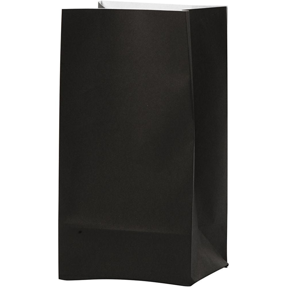 Sac en papier, H: 17 cm, dim. 6x9 cm, 80 gr, noir, 10 pièce/ 1 Pq.