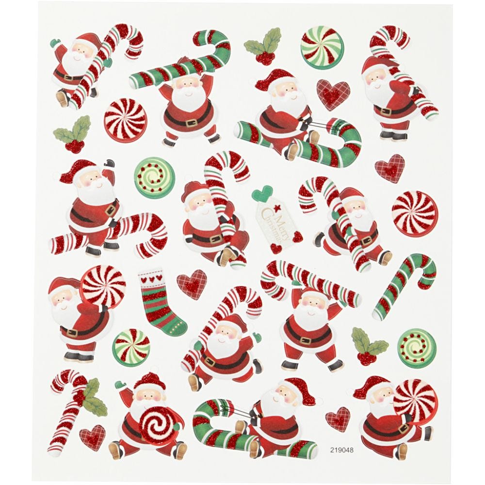 Autocollants, Père Noël et sucre d'orge, 15x16,5 cm, 1 flles
