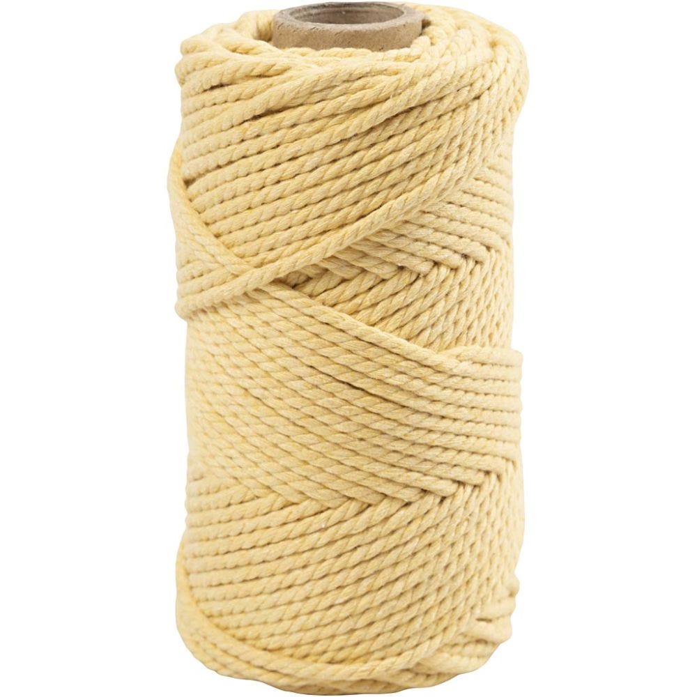 Cordon pour macramé, L: 55 m, d 4 mm, jaune clair, 330 gr/ 1 rouleau