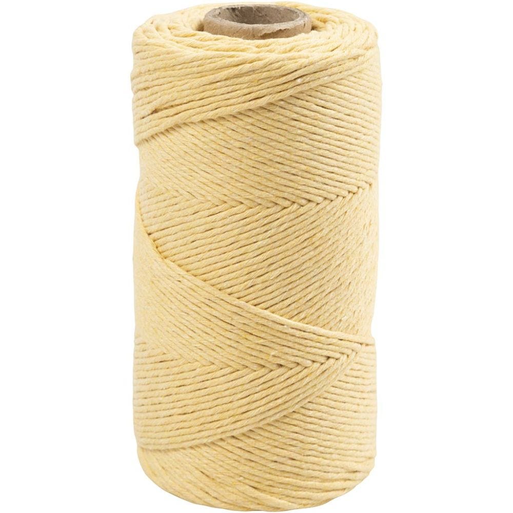 Cordon pour macramé, L: 198 m, d 2 mm, jaune clair, 330 gr/ 1 rouleau